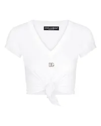 Dolce & Gabbana Jersey-T-Shirt mit DG-Logo und Knotendetail White