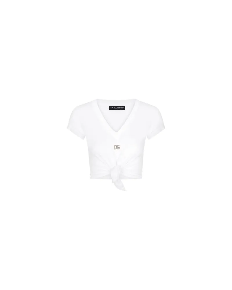 Dolce & Gabbana Jersey-T-Shirt mit DG-Logo und Knotendetail White