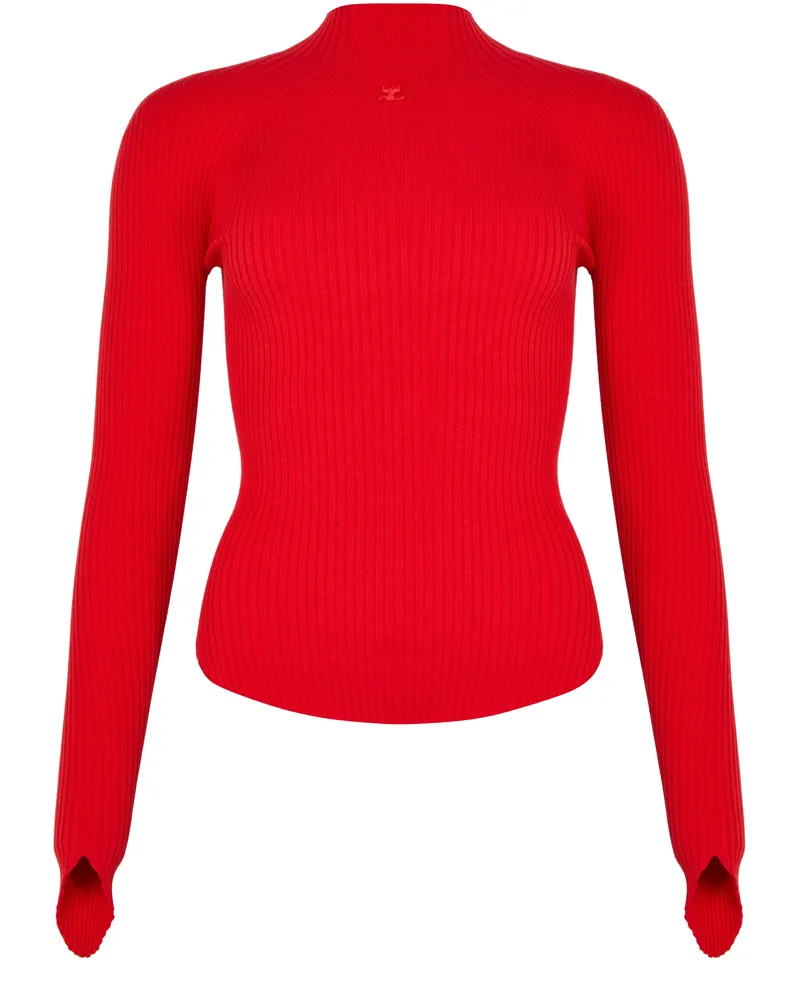 Courrèges Rippstrick-Pullover Circle mit Stehkragen 