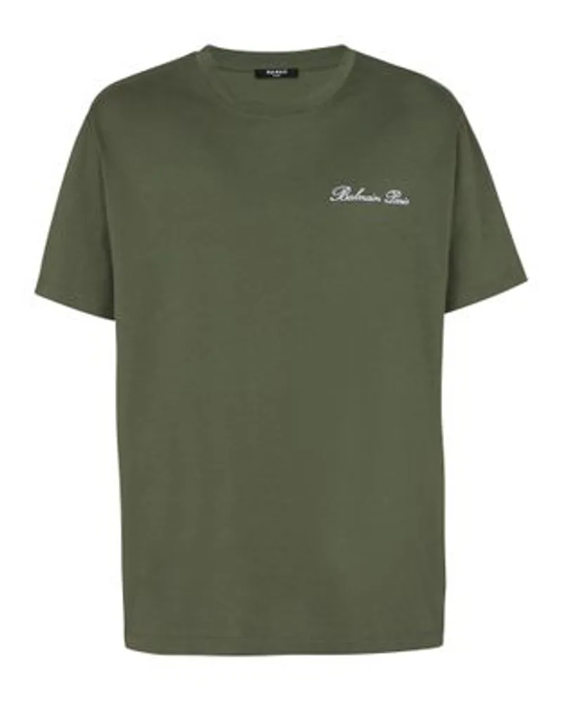 Balmain Weit geschnittenes T-Shirt mit Stickerei Balmain Signature Green