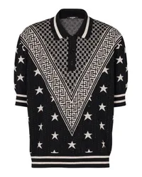 Balmain Poloshirt Monogramme Etoiles Black