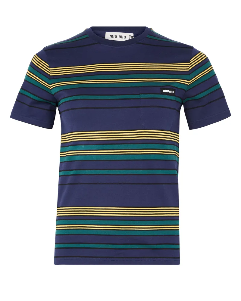 Miu Miu Gestreiftes Kurzarm-T-Shirt 