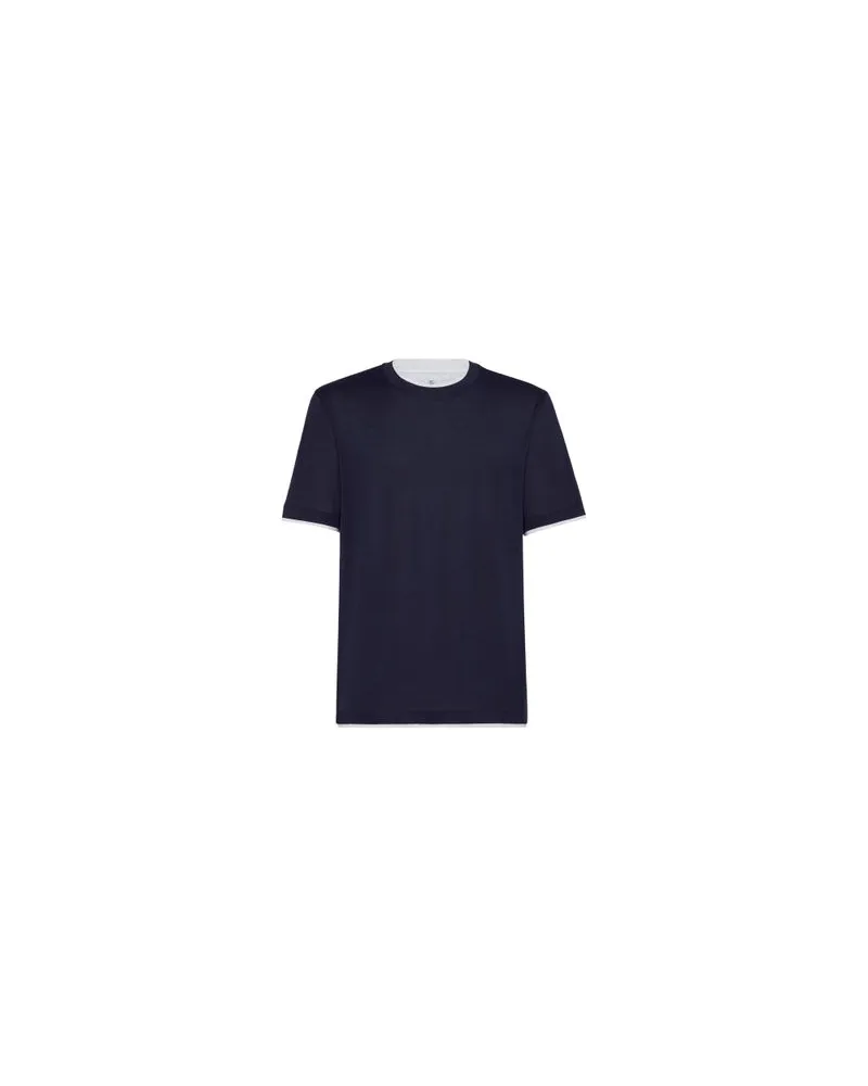 Brunello Cucinelli T-Shirt mit Overlay-Effekt Blue