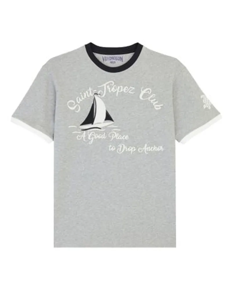 Vilebrequin Baumwoll-T-Shirt mit garngefärbtem Segel Grey