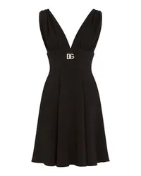 Dolce & Gabbana Cady-Kleid in Midilänge mit kristallverziertem DG-Logo Black