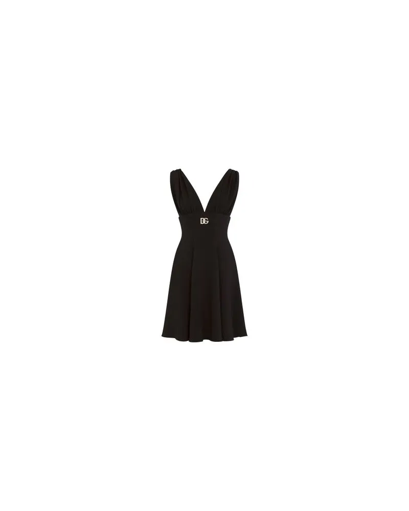 Dolce & Gabbana Cady-Kleid in Midilänge mit kristallverziertem DG-Logo Black