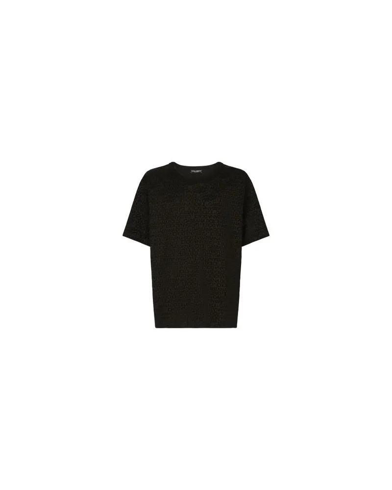 Dolce & Gabbana Baumwoll-T-Shirt mit geflocktem Logo Black