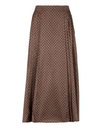 Balmain Halblanger Faltenrock mit Mini-Monogramm Brown