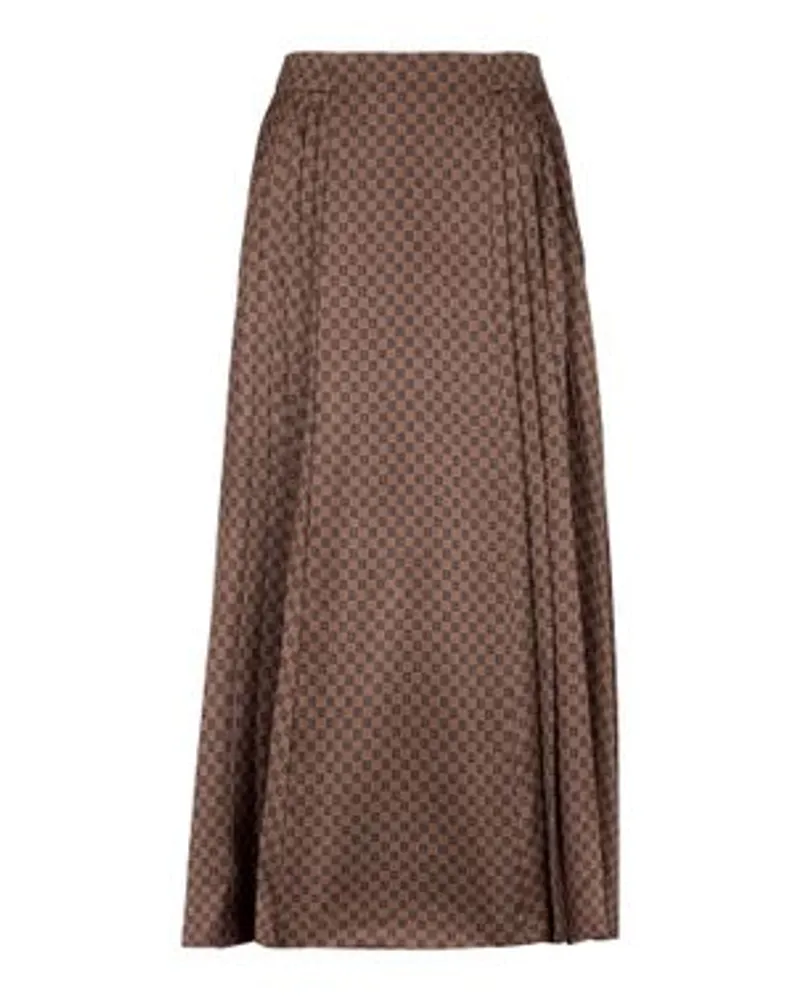 Balmain Halblanger Faltenrock mit Mini-Monogramm Brown