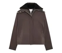 Kurzer Parka mit Kapuze aus wasserdichtem Funktionsstoff und Shearling-Lammfell