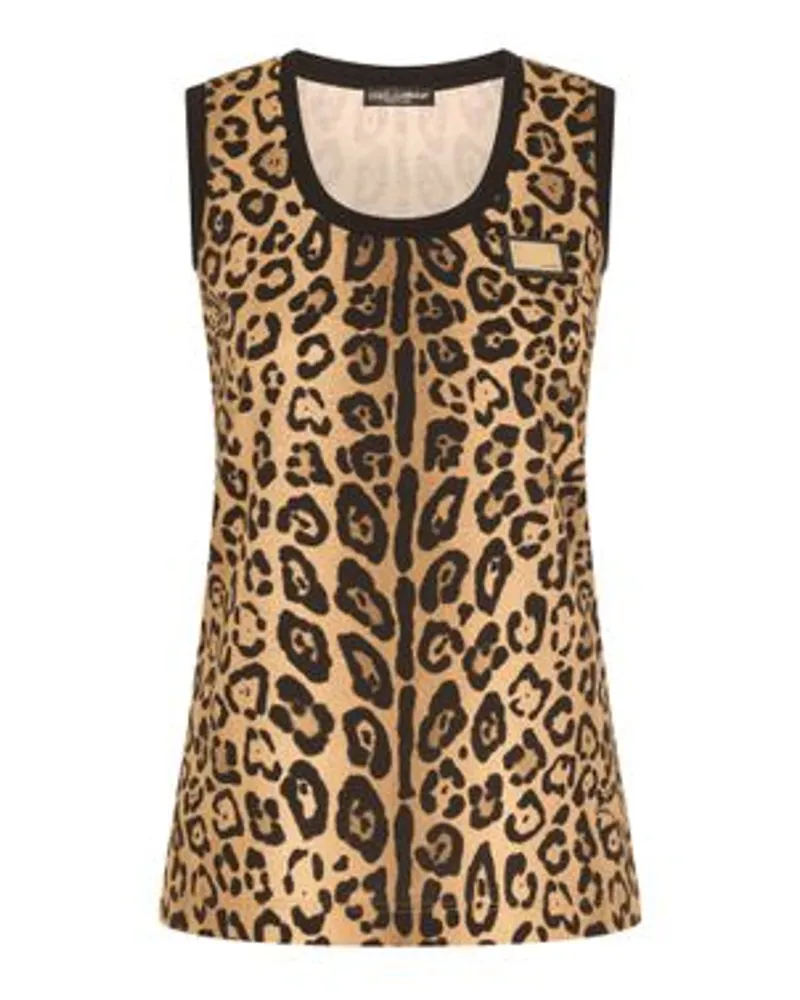 Dolce & Gabbana Jersey Tanktop Mit Leopardenprint Multicolor