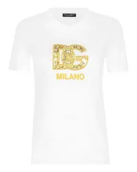 Dolce & Gabbana Majolika-T-Shirt mit Logo-Aufnäher White