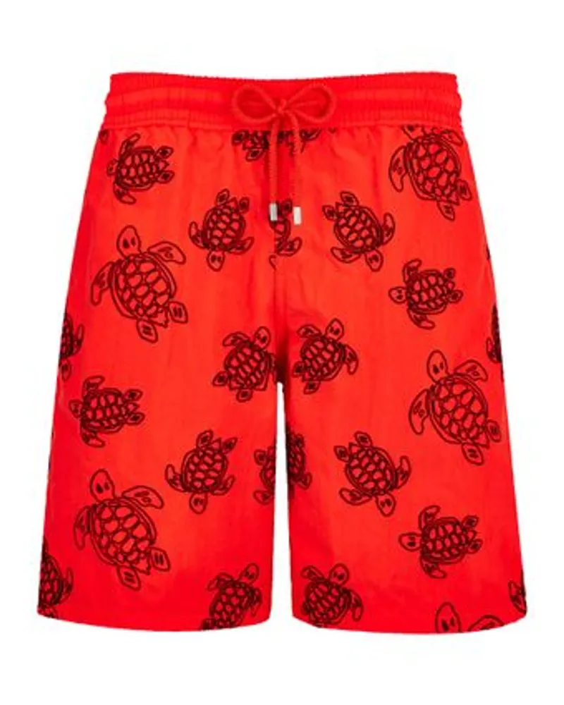 Vilebrequin Badeshorts mit Flockprint Ronde Des Tortues Red