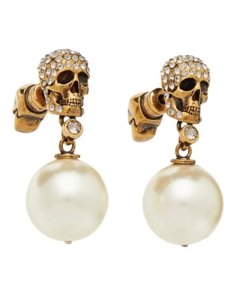 Alexander McQueen Ohrringe Pearl & Skull Gold