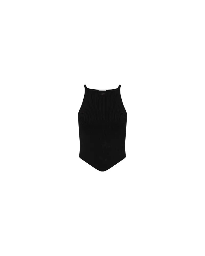 Courrèges Rippstrick Tanktop Mit Spitzem Saum Signature Black