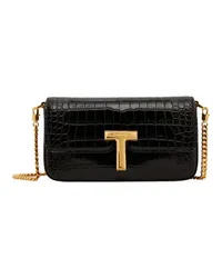 Tom Ford Glänzende Umhängetasche mit Krokoprägung Black