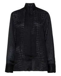 Versace Bluse mit Krokodilprint und Lavallière-Kragen Black