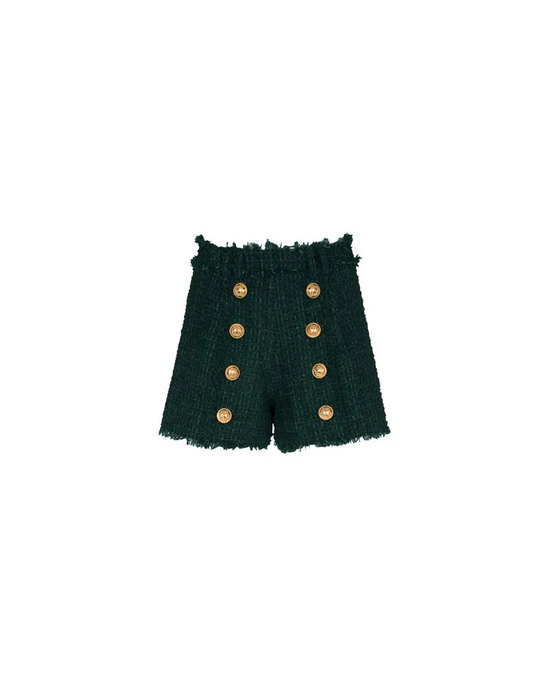 Balmain Tweed Shorts Mit KnöPfen Green