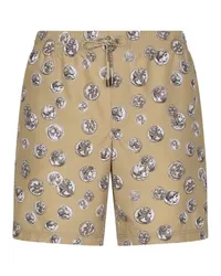 Dolce & Gabbana Mittellange Badeshorts mit Münzprint Beige