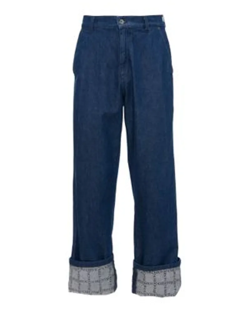 J.W.Anderson Workwear-Jeans mit Logo-Raster am Beinumschlag Blue