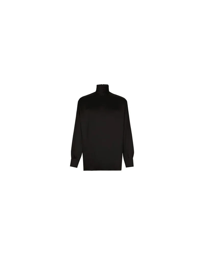 Dolce & Gabbana Lockerer Seidenrollkragenpullover mit Bündchen Black