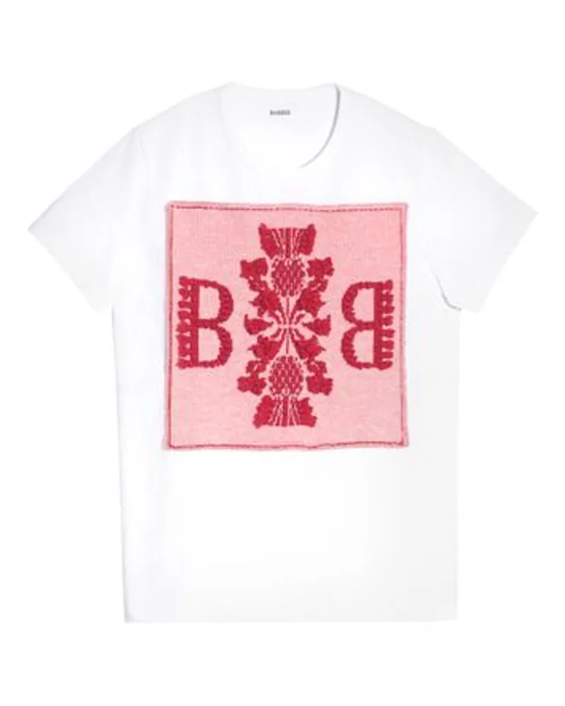 Barrie Baumwoll-T-Shirt mit Barrie Kaschmir-Logo-Patch Pink