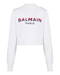 Balmain Beflocktes kurzes Sweatshirt Balmain Paris White