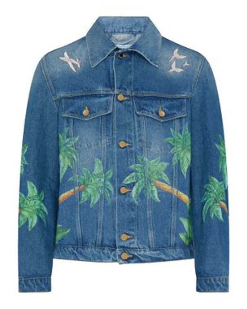 Casablanca Paris Bestickte Jeansjacke mit Print Blue