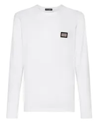 Dolce & Gabbana Langärmeliges T-Shirt mit Logo-Tag White