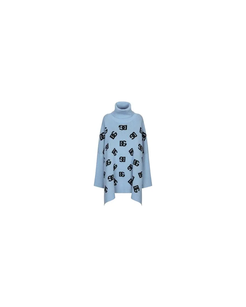 Dolce & Gabbana Wollponcho mit Rollkragen und Einlage Blue