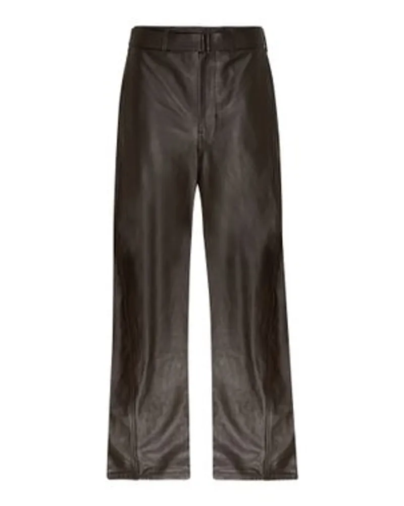 Christophe Lemaire Hose mit Ledergürtel Brown