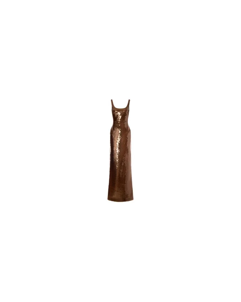 Alberta Ferretti Langes Kleid mit Metallplättchen Brown