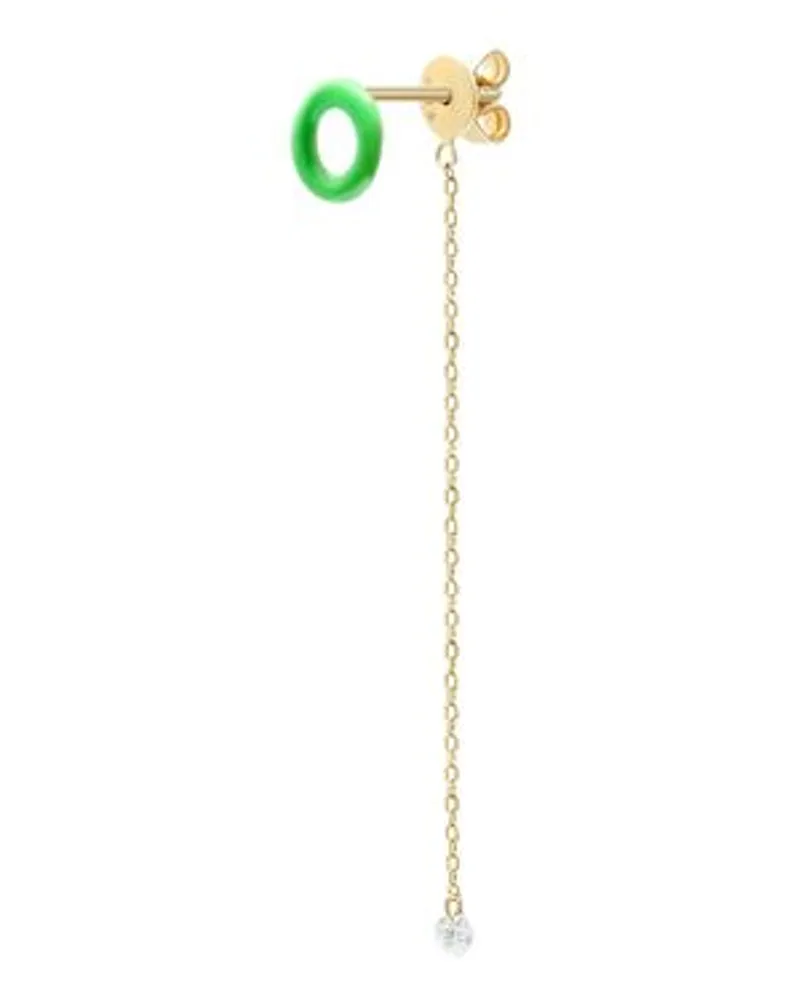 PERSEE Grüner Ohrring Enamel mit einem Diamanten und Kette Gold