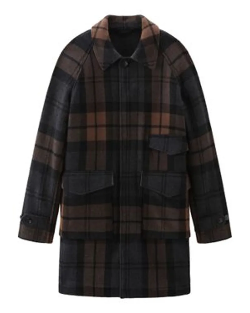 Woolrich Upstate Recycelte Melton Wolle Karo Mantel Brown