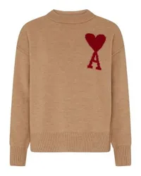 AMI Paris Rundhalspullover Ami de Cœur Beige