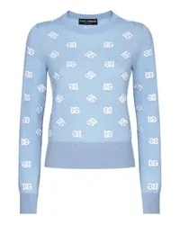 Dolce & Gabbana Woll- und Seidenpullover mit Logo Blue