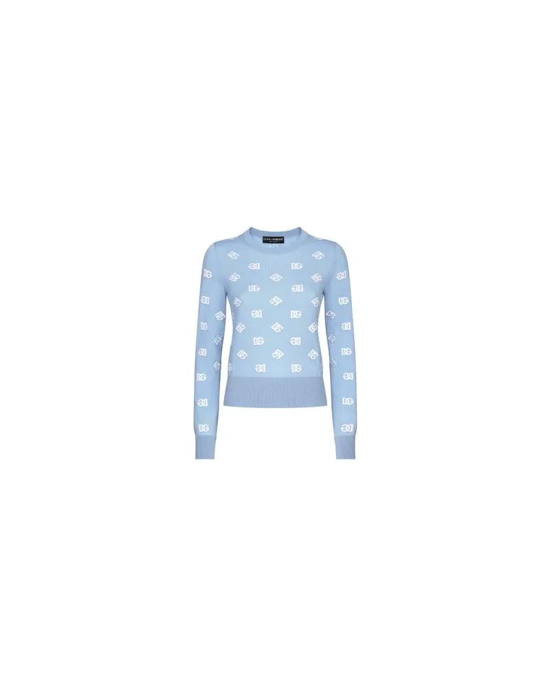 Dolce & Gabbana Woll- und Seidenpullover mit Logo Blue