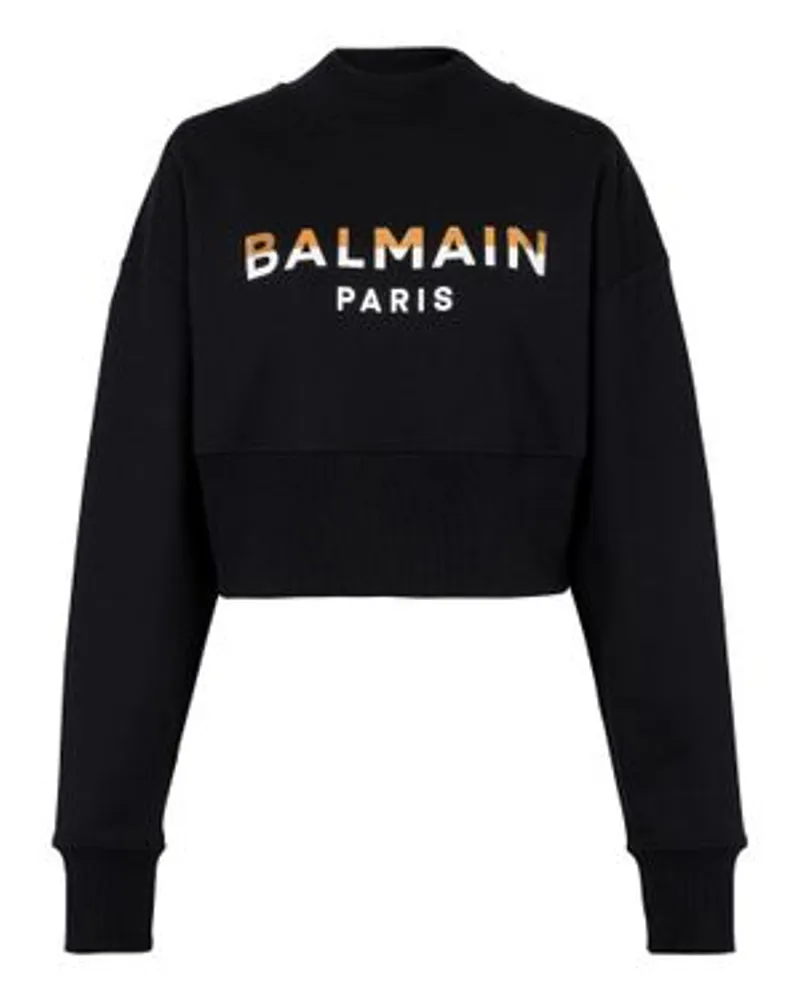 Balmain Kurzes Sweatshirt mit 'Balmain Paris'-Print Black