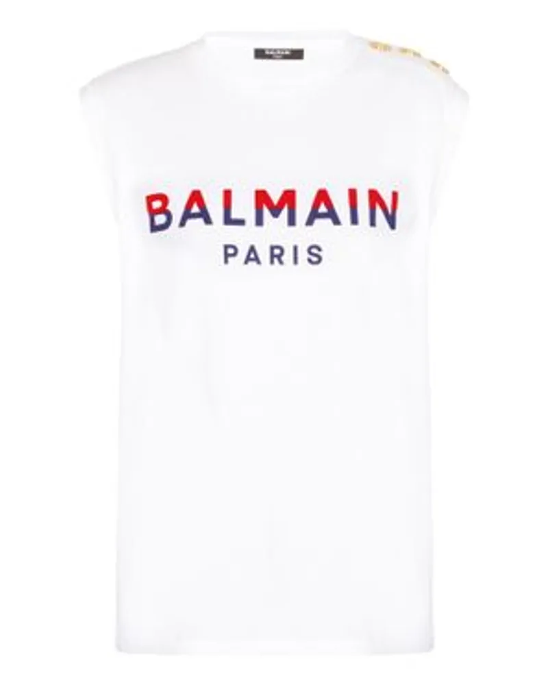 Balmain Beflocktes T-Shirt Balmain Paris White