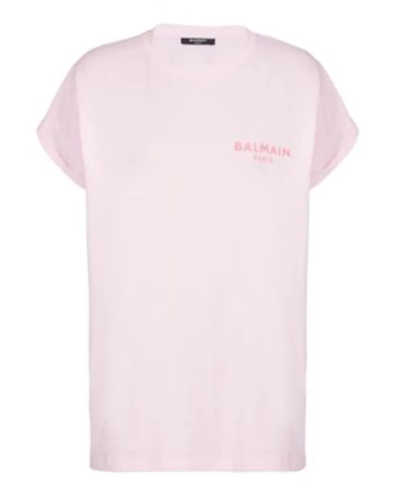 Balmain Beflocktes T-Shirt Balmain Paris Pink