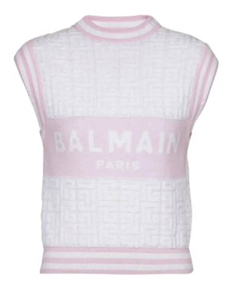 Balmain Ärmelloses Stricktop mit Monogramm Pink