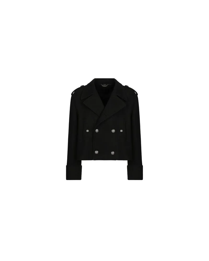 Dolce & Gabbana Kurzer Wollmantel im Military-Style Black