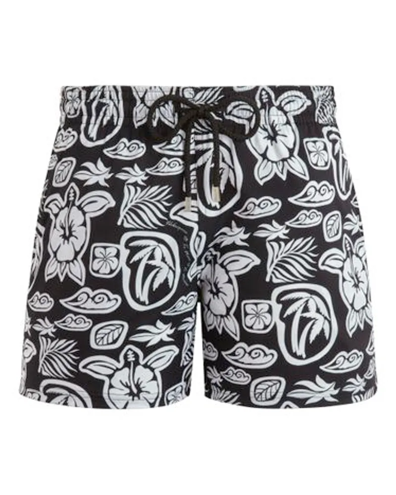 Vilebrequin Stretch-Badeshorts Tahiti Turtles Black