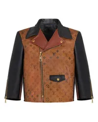 Louis Vuitton Tattoo Monogram Cropped Leather Biker Jacket Beige