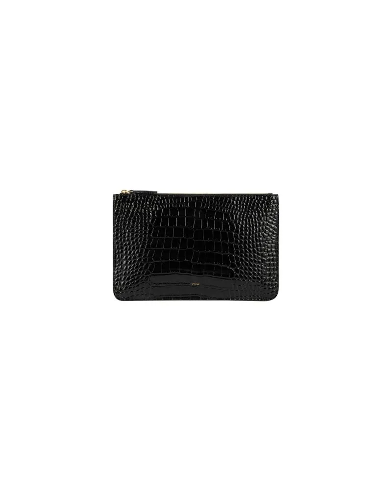 Totême Dreiteilige Clutch aus Leder mit Krokoprägung Black