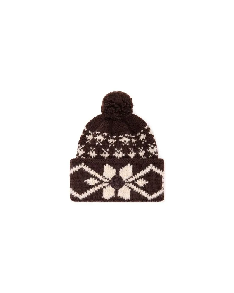 Moncler Mütze mit Logo und Bommel Brown