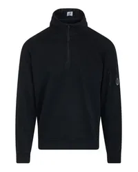 C.P. Company Leichter Fleece-Pullover mit halbem Reißverschluss Black