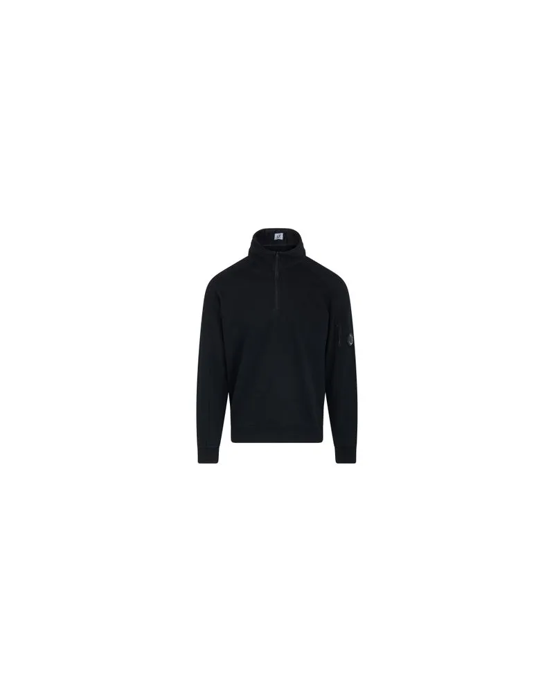 C.P. Company Leichter Fleece-Pullover mit halbem Reißverschluss Black