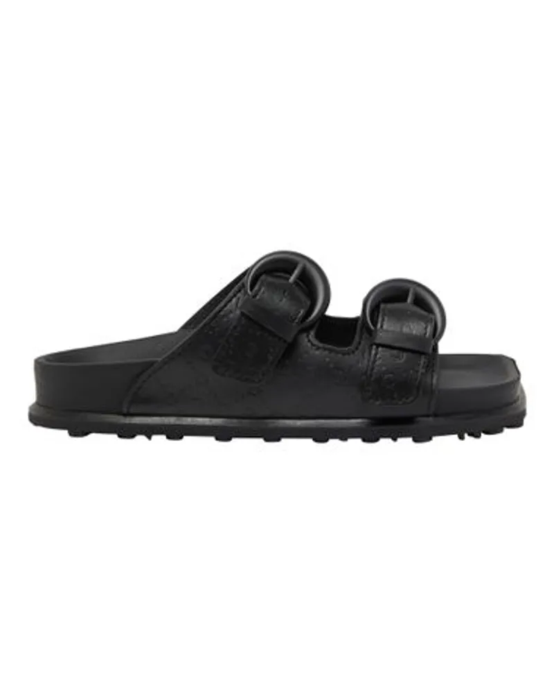 Marine Serre Geprägte Ledersandalen Ground Black