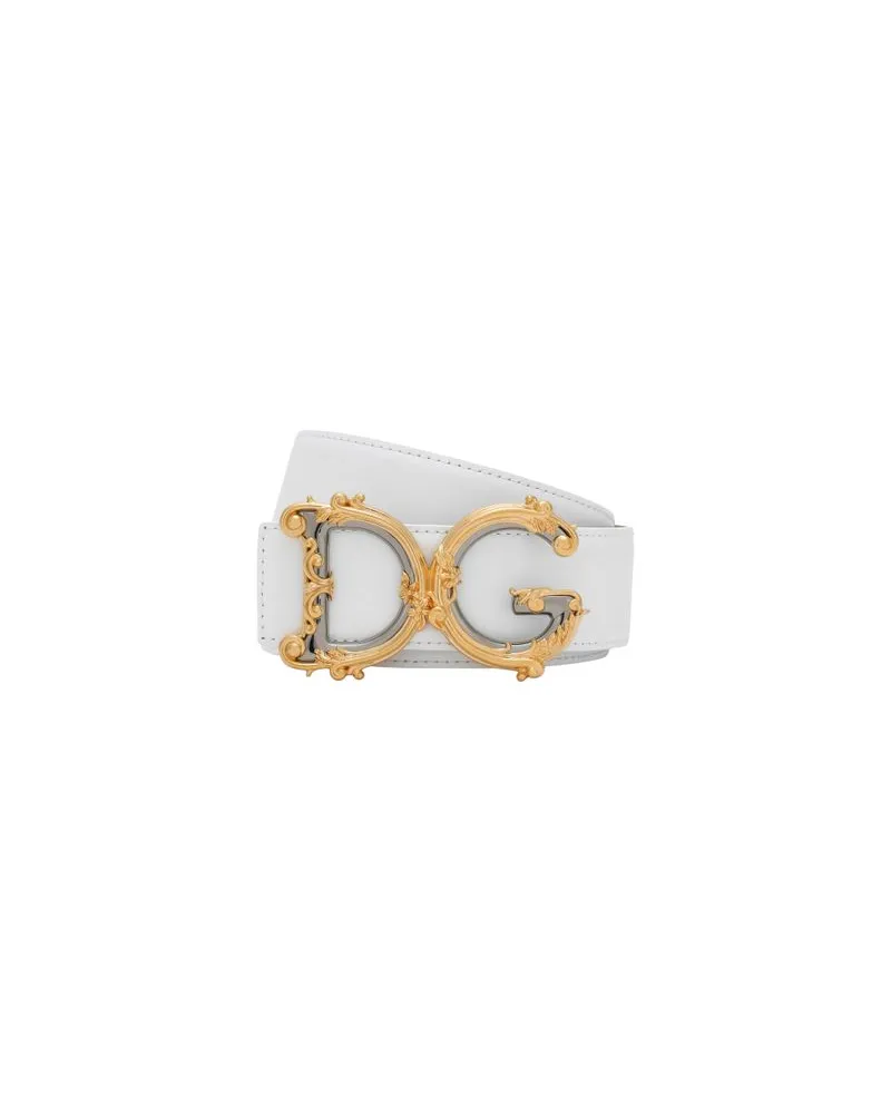 Dolce & Gabbana Ledergürtel mit barockem DG-Logo White